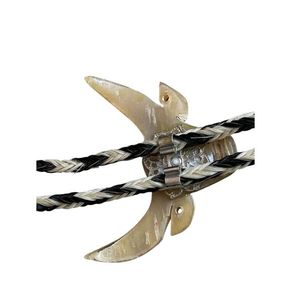 Vintage Horse Hair Bolo Tie Steer Head Western Longhorn   Skull Looks Handmade - Picture 3 of 9